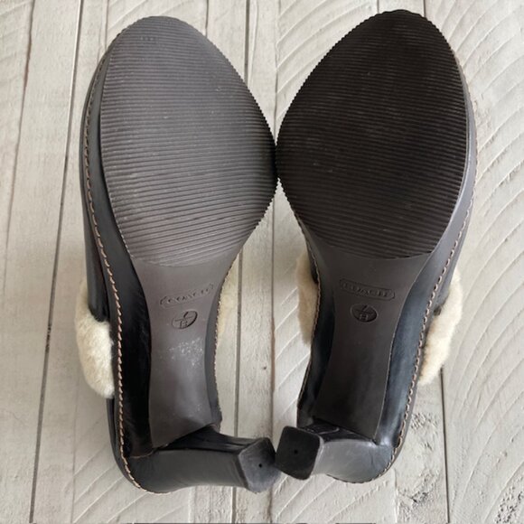 COACH PRE-OWNED KACIE BROWN LEATHER SHEARLING MULE SLIDE BOOT HIGH HEEL SIZE 7 - Picture 8 of 8